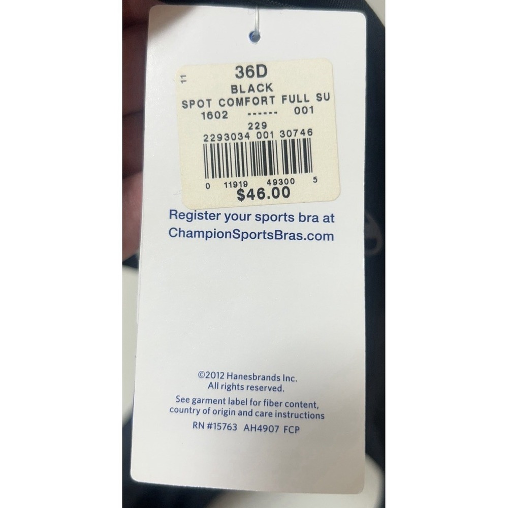 Champion Black Sports Bra Max Support Wireless Tagless Nylon Spandex Womens 36D - Picture 8 of 9